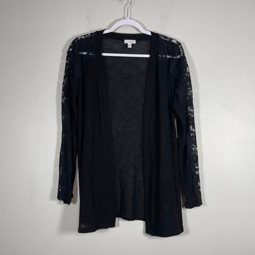 Charming Charlie Cardigan Sweater Womens Medium Black Lace Sleeve Y2K Whimsigoth